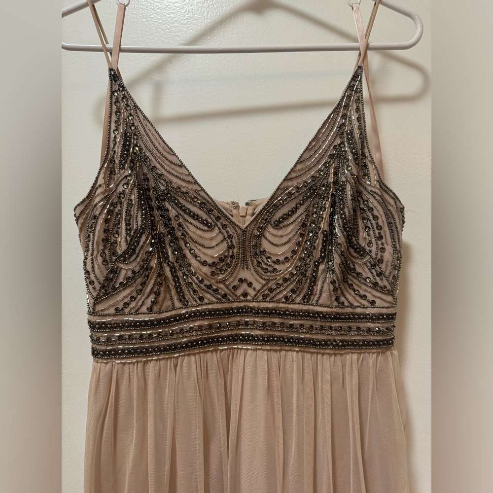 (tags removed) Anthropologie Gown - light Blush with intricate beaded Bodice
